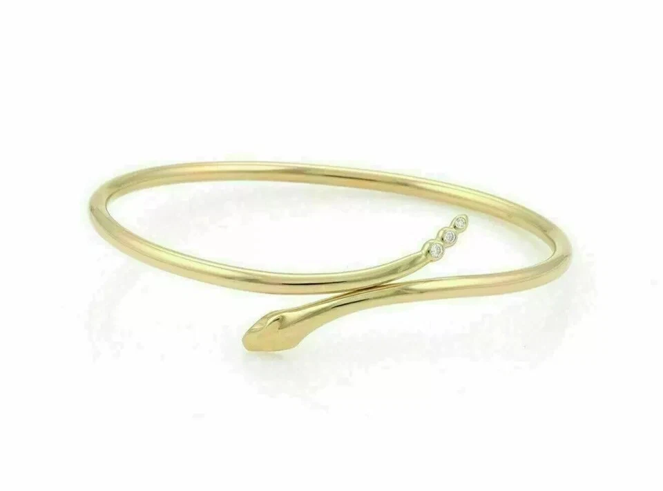 Brazalete Brazalete Mujer Moissanita Real Corte Redondo 0.1Ct Chapado en Oro Amarillo 14K 2/4 Foto 2 de 4