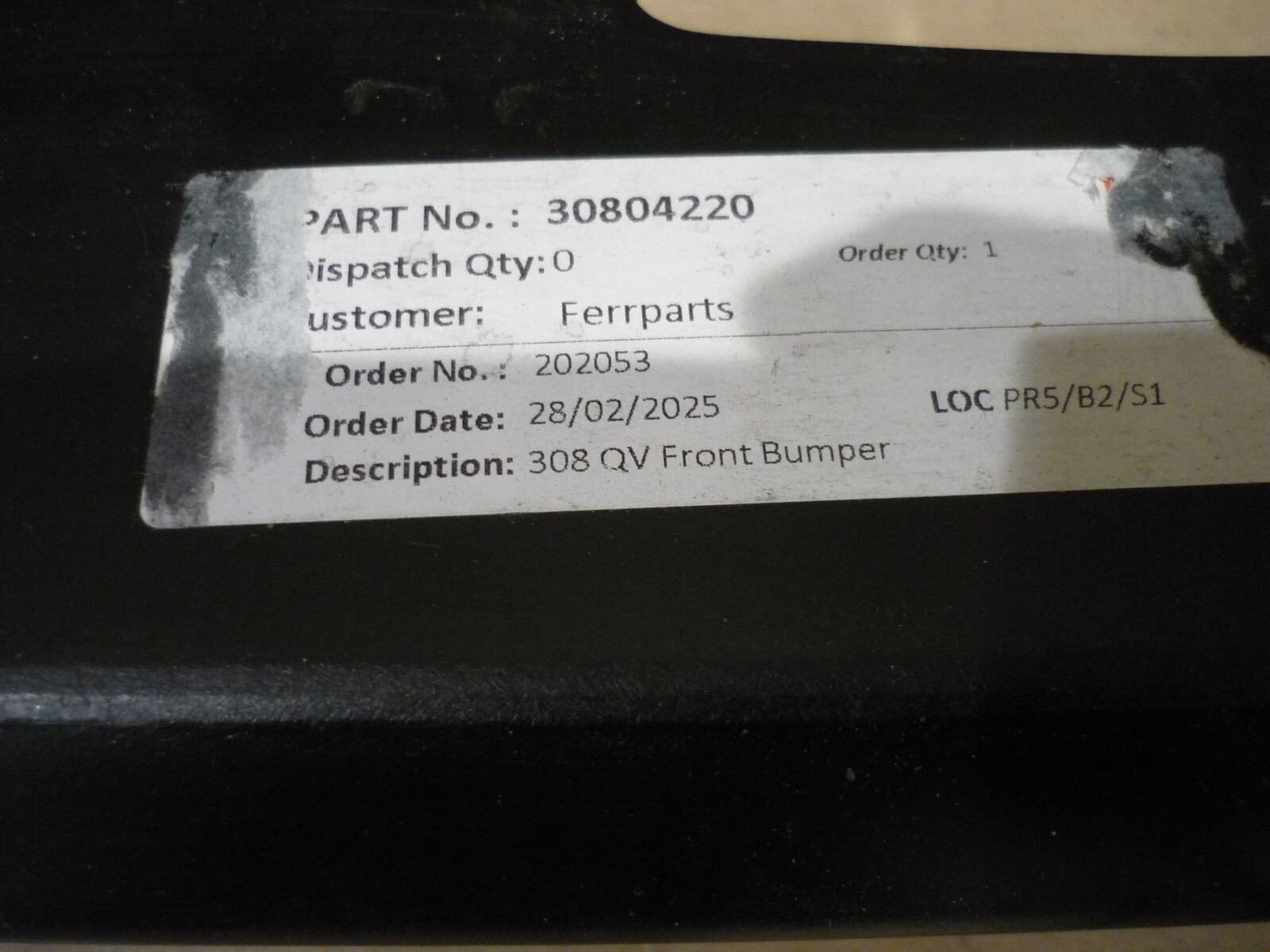 Ferrari 308 QV - Front Euro Bumper Fiberglass (NEW)  - P/N 30804220
