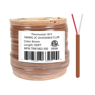 18/2 Thermostat Wire 18 Gauge Solid Copper CMR Heating HVAC AC Cable 500FT