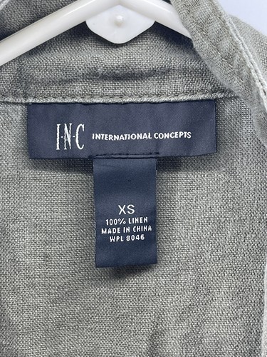 INC International Concepts Linen Jacket Womens Size XS Roll Tab Sleeves Green - Picture 5 of 9