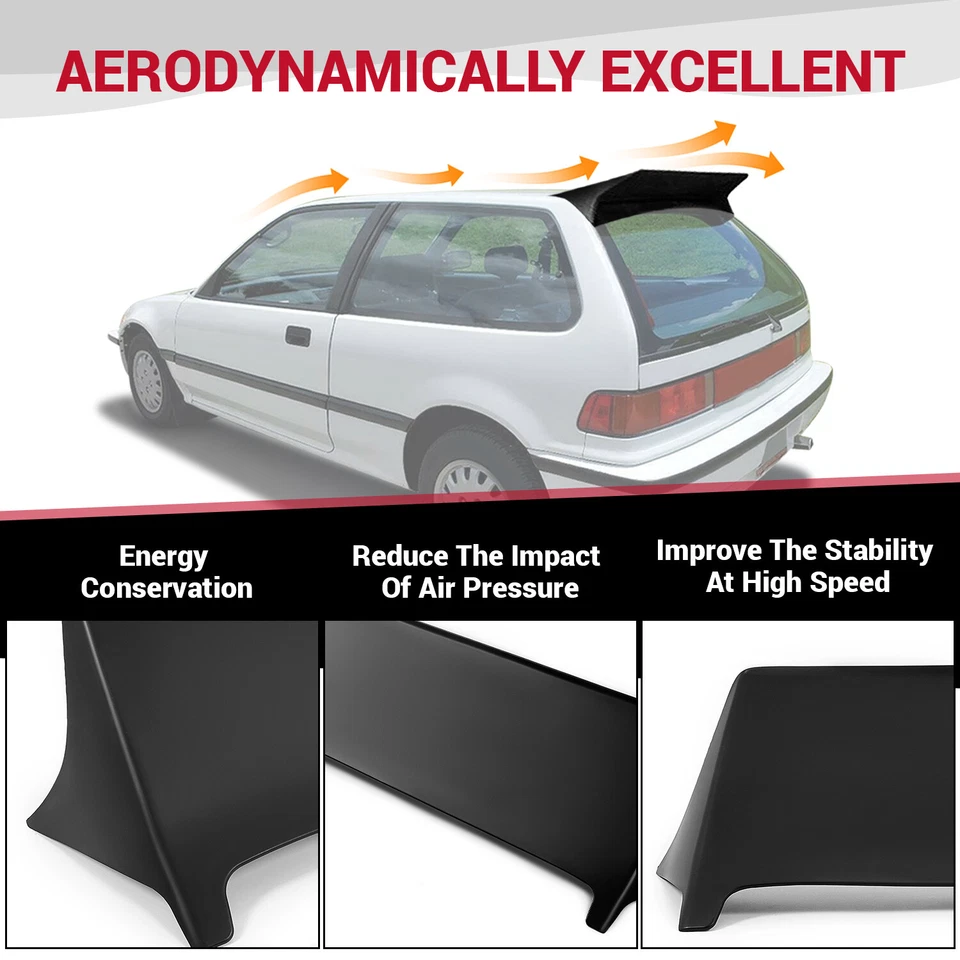 For Honda Civic Hatchback EF9 1988-1991 Primed Black Rear Roof Spoiler Wing Foto 4 de 4