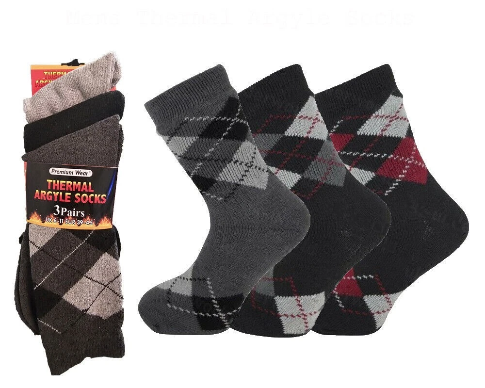 24 Pairs Men Gents Argyle Thermal Socks Warm Winter Work Boot Socks...