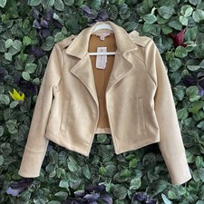 Philosophy New Women’s Faux Leather Jacket Coat Open Front Size Xs Tan