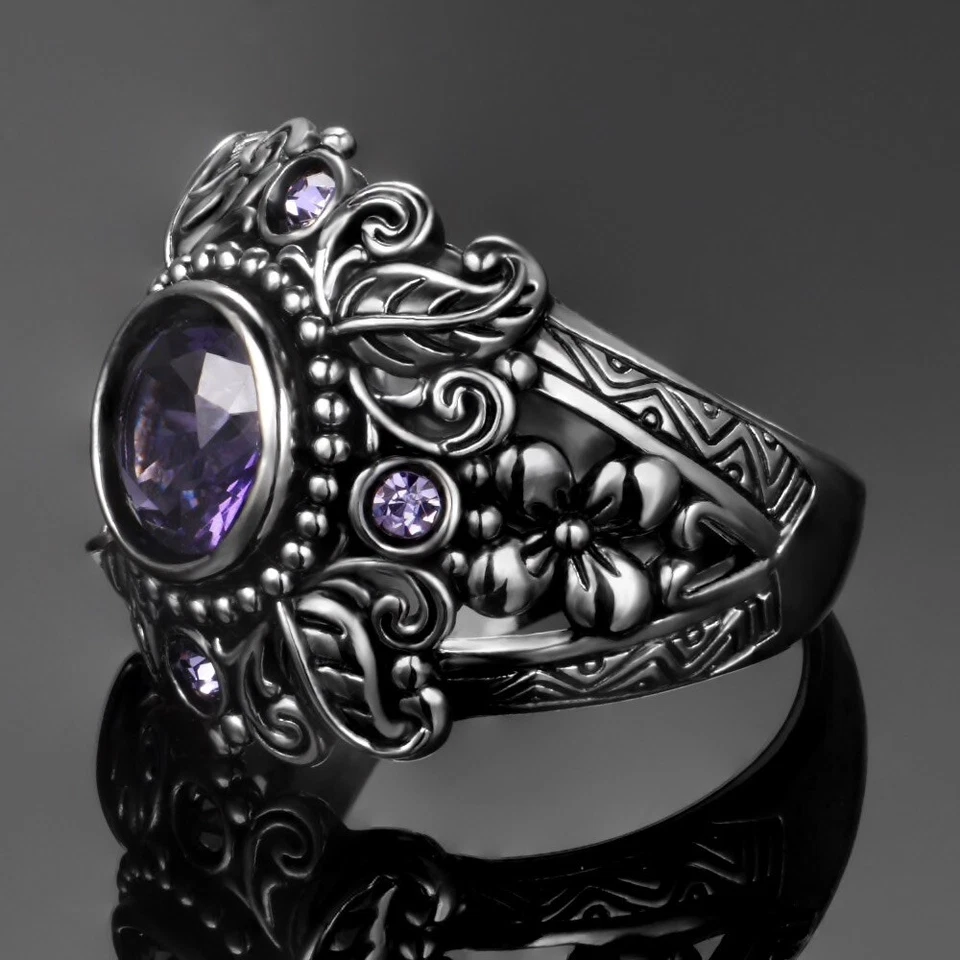BAGUE ARGENT STERLING 925 VINTAGE AMÉTHYSTE FEMME - Photo 3/4