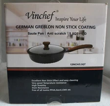 12 Inch 5.5 qt Vinchef German Greblon Non Stick Coating SAUTE PAN