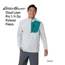 NEW Eddie Bauer CLOUD Quarter Zip Fleece Mens 2XL XXL GRAY CREAM Pullover NWT