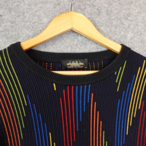 Italian 90s Hip Hop Sweater Men M Navy Chevron 3D Rib Knit Art MONTECHIARO ITALY - Picture 10 of 13
