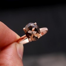 Natural Smoky Quartz Oval Ring Solid Silver Rose Gold Plated Statement Jewelry