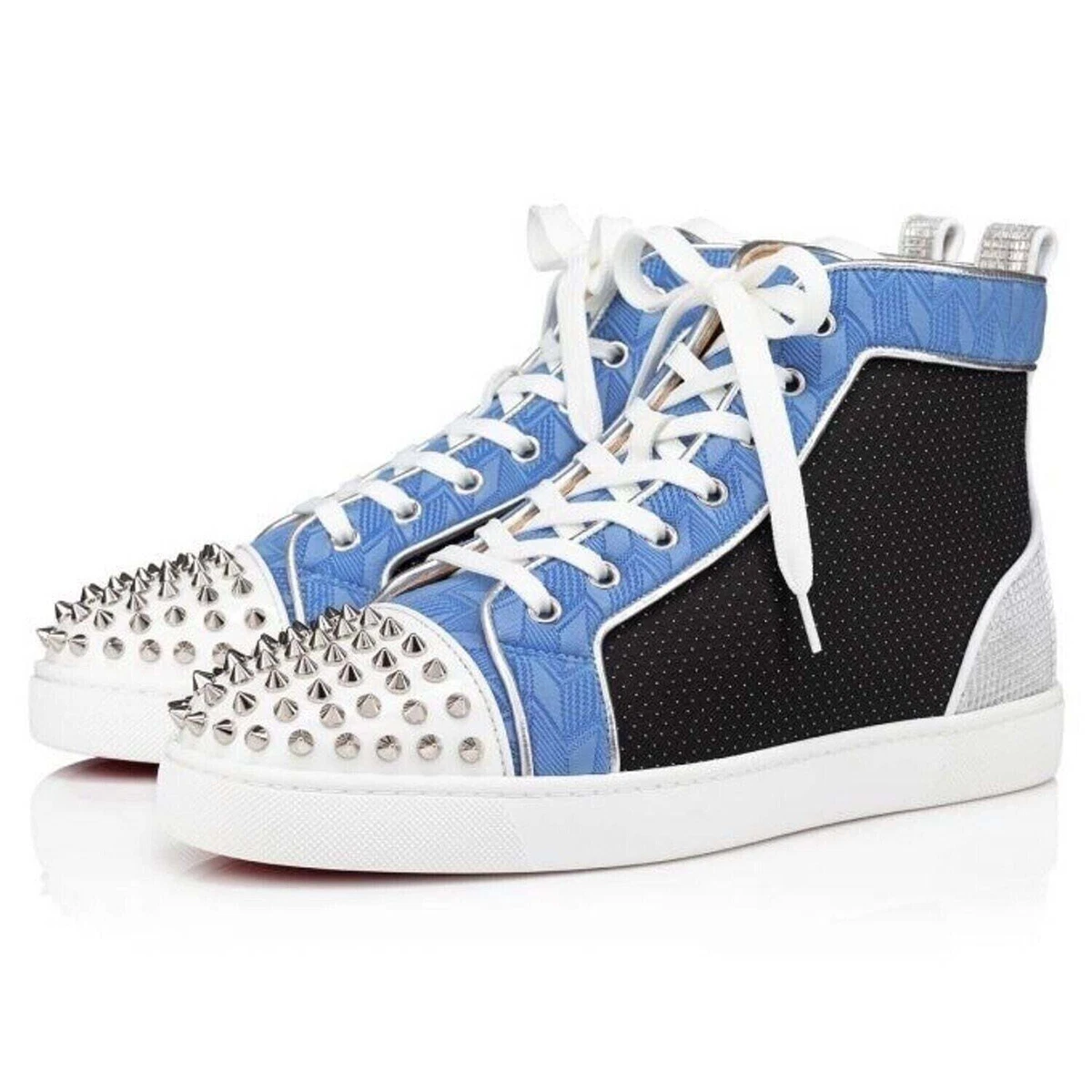 Christian Louboutin Herren Lou Spikes Orlato flach weiß blau hoch Sneaker  41 8