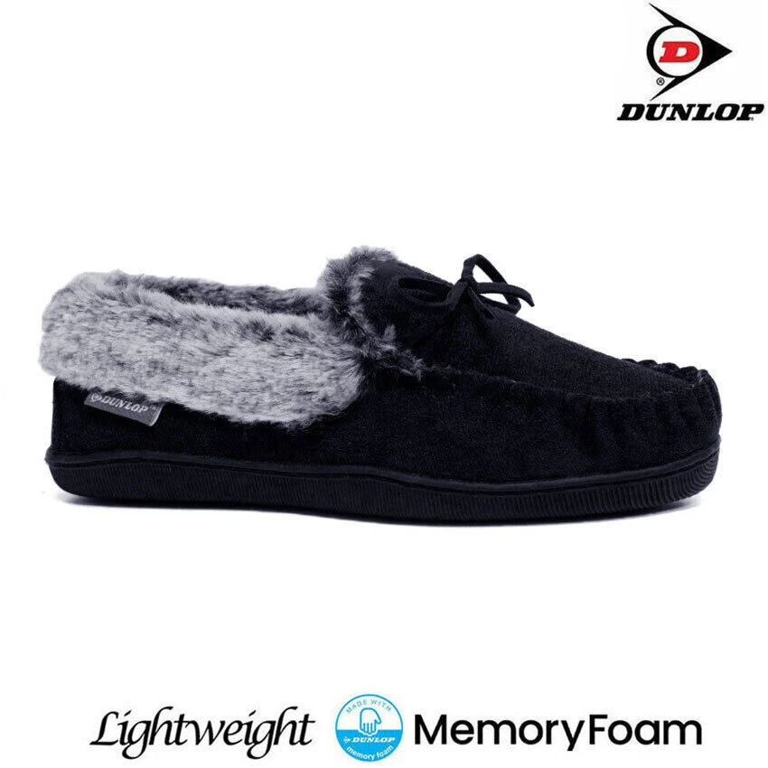 LADIES MOCCASIN SLIPPERS MEMORY FOAM FAUX SHEEPSKIN LOAFERS WARM LINED SHOES 3-8 - Image 2 of 4