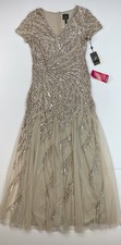 Adrianna Papell Sequin Gown 8 NWT Biscotti Beaded V-Neck Evening Dress Formal
