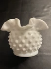 Fenton White Milk Glass Hobnail Mini Rose Bowl 3” Ruffled Vintage