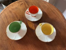 Crown Devon Fieldings Art Deco moulded petal/floral contour cups and saucers (3)