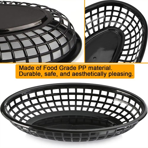 LOSYHU 50 Pack Paniers à Pain Plastique Noir 9" x 5,7" Ovale Frite Fast Food Baske... - Photo 4/6