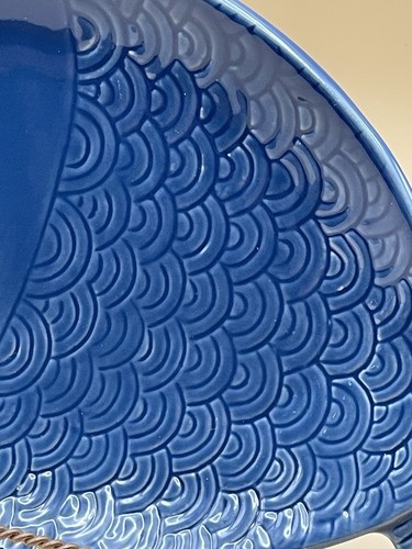 Blau Keramik Oval Fisch Servierplatte Regal Dekor Marine Ozean Strand Haus Snack - Bild 2 von 9