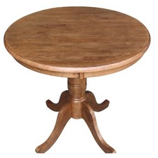 Bowery Hill Solid Wood Round Top Pedestal Table in Distressed Oak - 29.1" Height