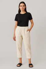 Eileen Fisher Organic Linen Wide Leg Cropped Pants Size M White Pockets Pull On