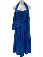 Blue Strapless Ruched Dress Women's Size 14 Polyester Blend Evening Party