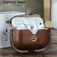 Genuine Leather Wireless Earphone Case Cover Vintage Travel Pouch With Hook