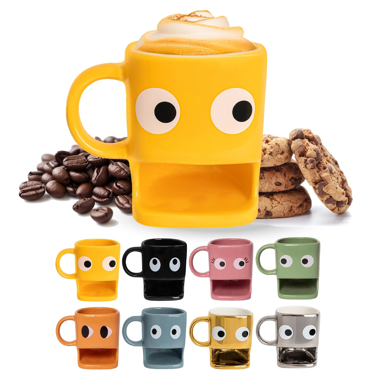 Tasse jaune pour biscuits Fisura aux yeux curieux en céramique design