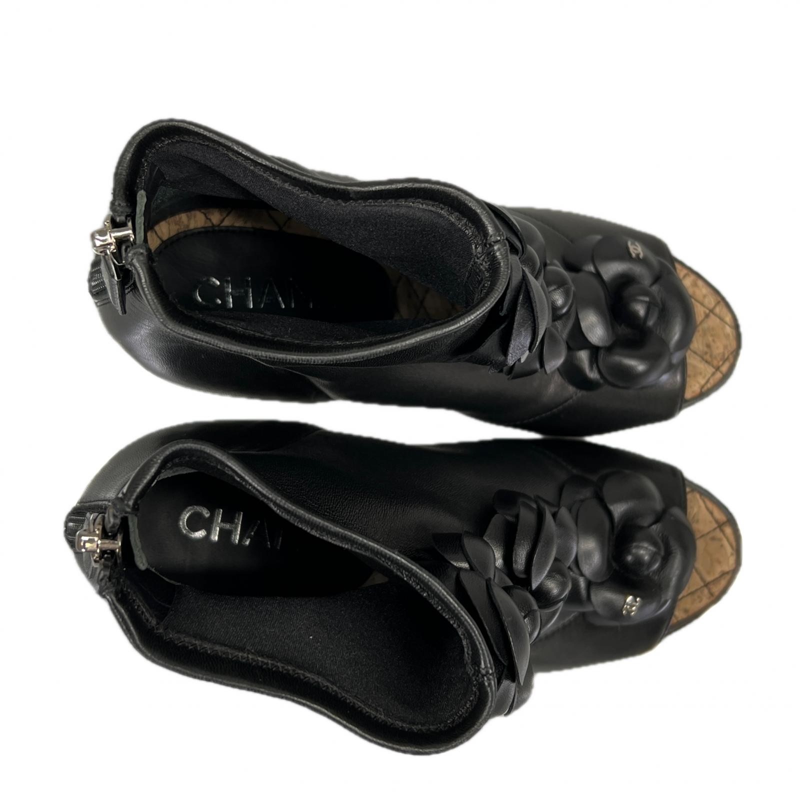 CHANEL Shoes Pumps Heel Camellia EU 37 US 7 Leather Black Authentic thumbnail 11