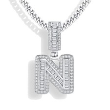 A-Z Initial Necklace for Men Women,14k White Gold Plated Cubic Zirconia Ini - 09
