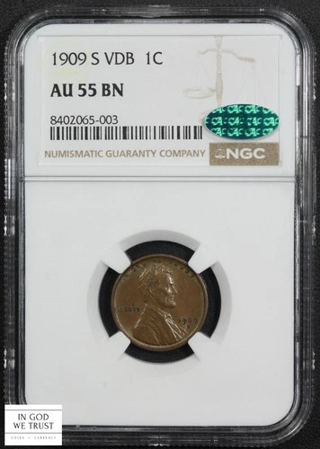 1909 S VDB Lincoln Wheat Copper Cent 1C NGC AU 55 BN CAC
