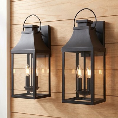 2 Pack 20'' Outdoor Wall LED Light Black Exterior Lantern Sconce Porch Fixture
