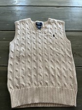 New Polo Ralph Lauren Boys Holiday Cable Knit Sweater Vest Size 7 Cream