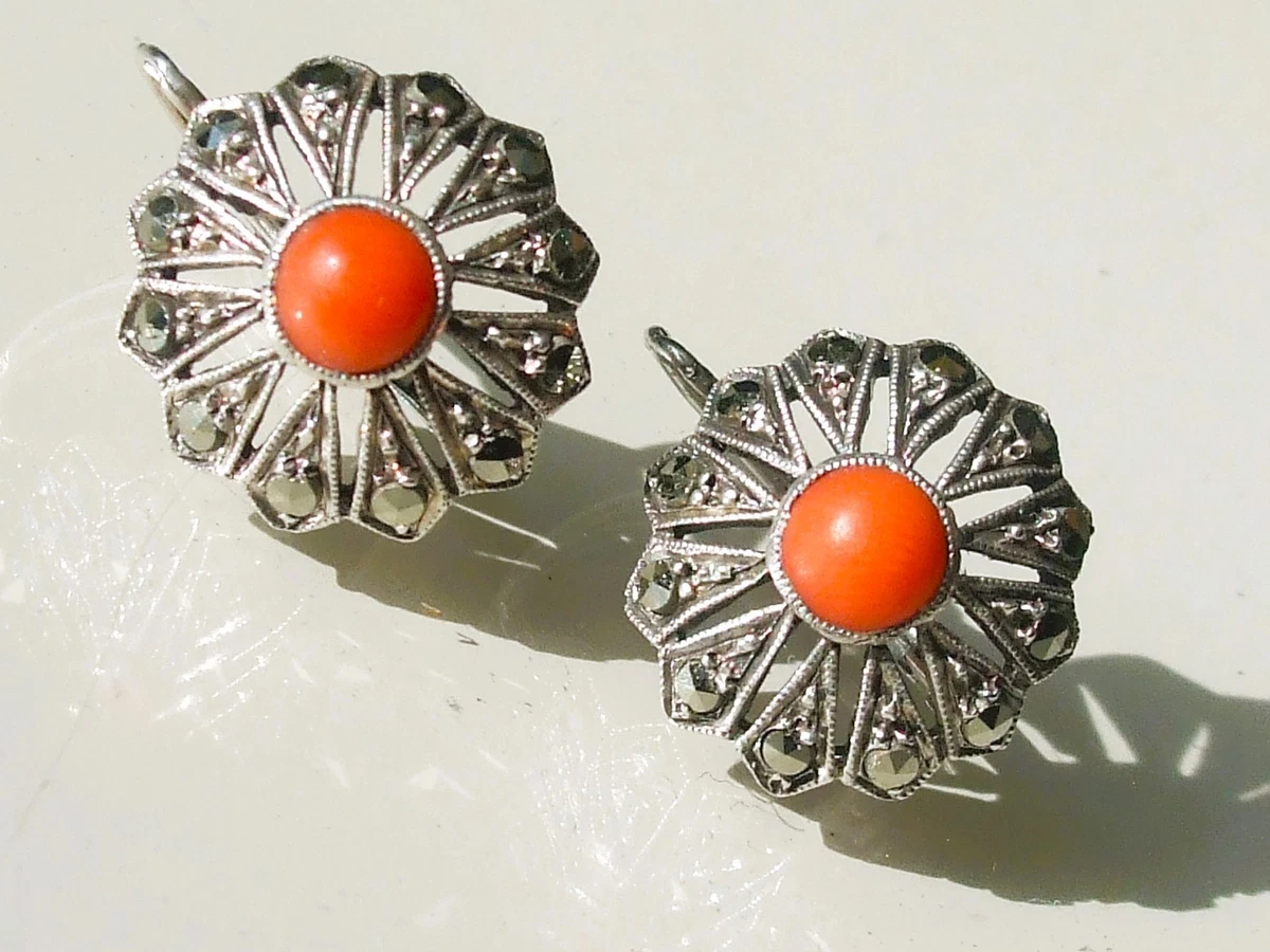 Boucles D'Oreilles Argent 925 Corail - Occasion