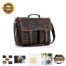 Elegant 16 Inch Leather Laptop Briefcase for Professionals - Distressed Tan