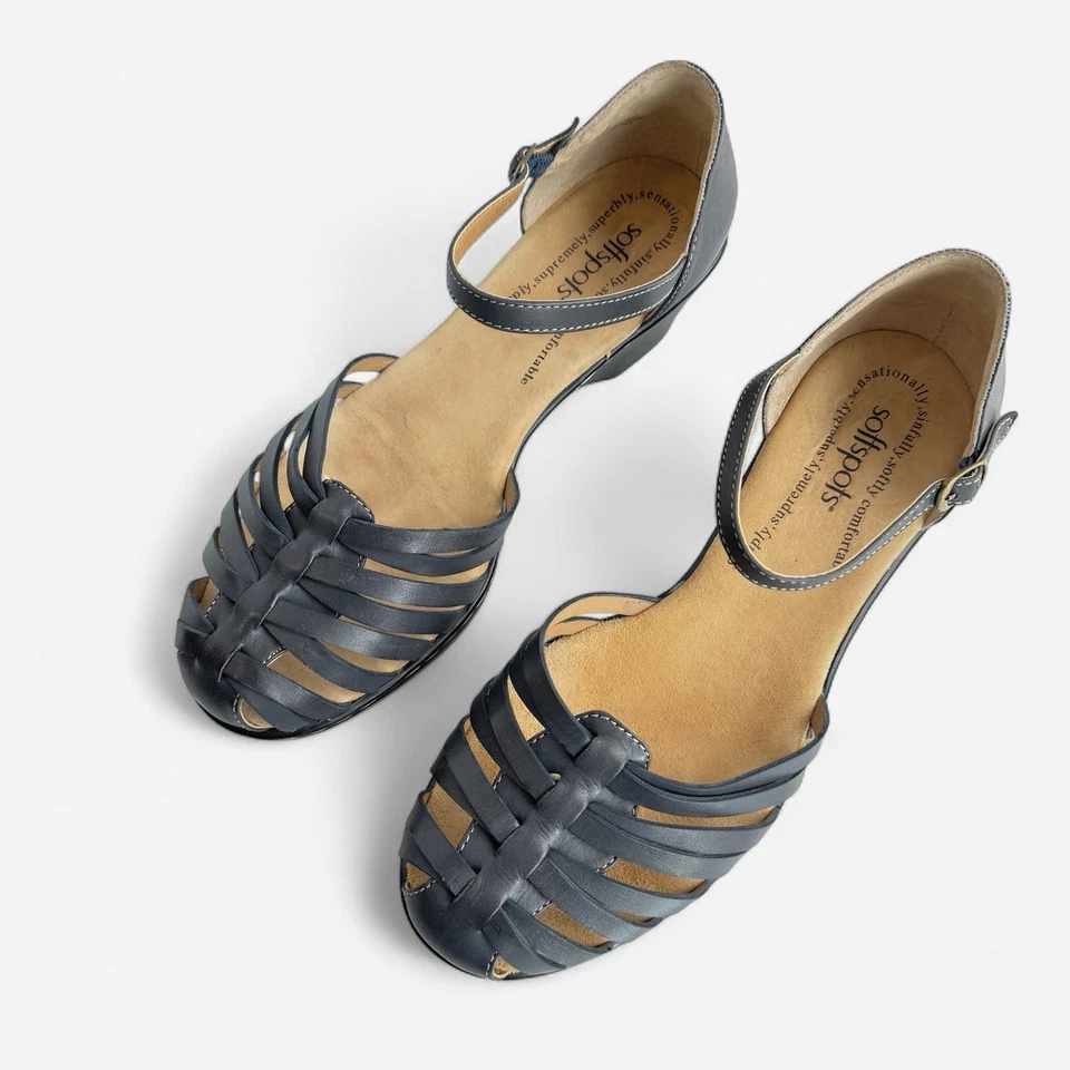 SoftSpots Tatianna Sandals Womens 8.5 Wide Navy Woven Leather Huarache Shoes - Image 2 of 4