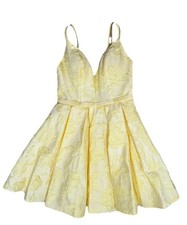 Sherri Hill Dress Size2 Yellow Color TexturedFabric Zippered Lined Netting NOV25