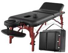84" Professional Massage Table Portable 3 Folding Black-3 Section-wooden Leg