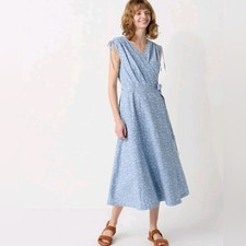 Ines De La Fressange X Uniqlo Lt Blue Floral Wrap Midi Dress Cottagecore Coastal
