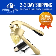 Large Gold Garlic Press Set - Extra Large Bowl, Dishwasher Safe & Rust Proof