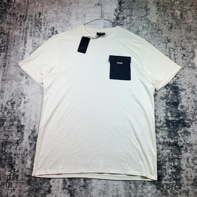 Closure LDN Herren Tech Nylon Pocket Tee T-Shirt Top, Off White Charcoal, Neu mit Etikett XXL