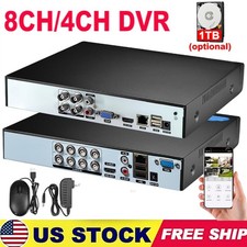 4/8 Channel H.265 1080P DVR Opt 1TB Hard Drive for Home Security Camera System