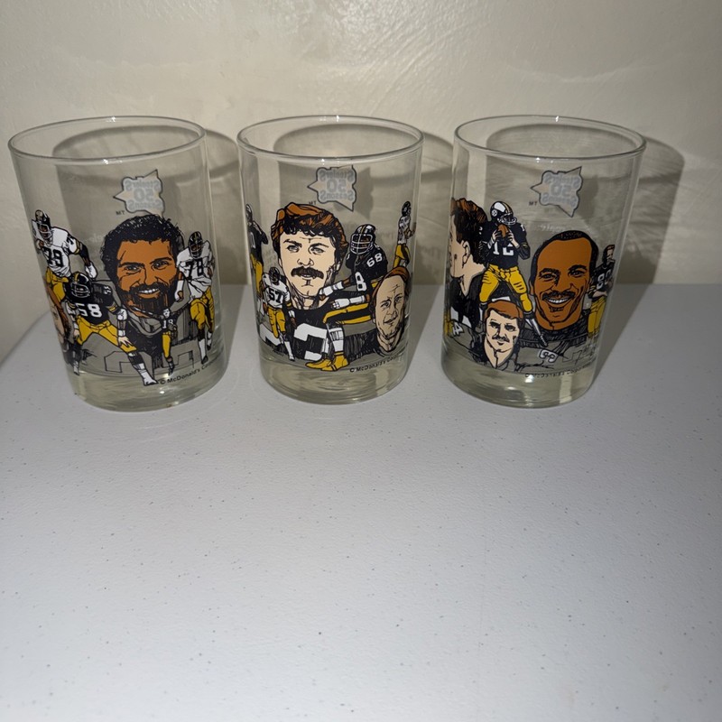 LOT 3 1982 McDONALDS  ALL TIME GREATEST STEELERS TEAM COLLECTOR SERIES GLASSES