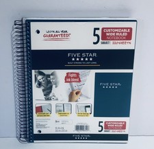 Five Star Notebook 5 Subject Wide Ruled 220 Sheets 10 1/2" X 8 Blue New