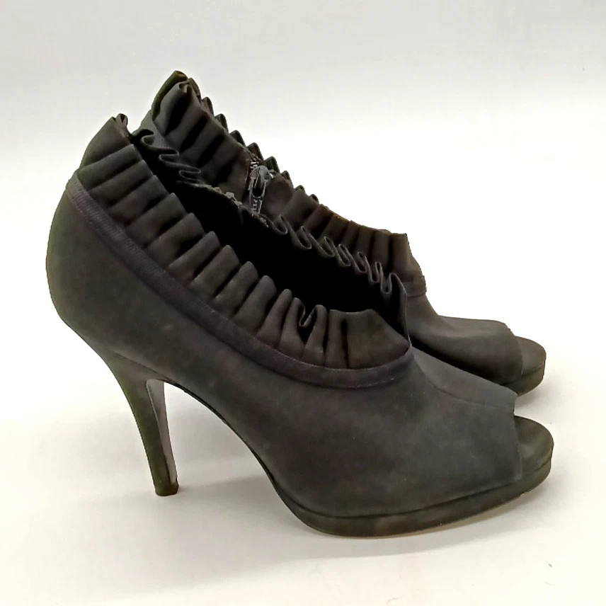 Botines Nina New York Negros Edina Nylon Punta Abierta Tacones Altos Talla 7M Foto 3 de 4