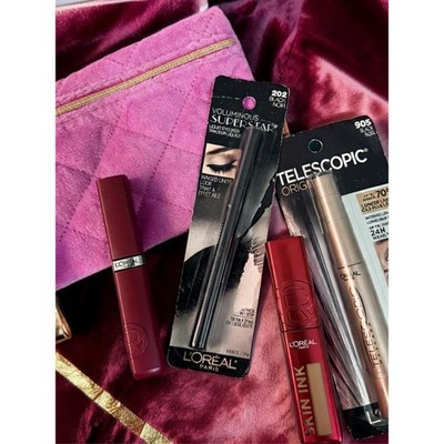 NEW L'Oreal Makeup Bundle 4pc Set + Quilted Plush Pouch Firm Price