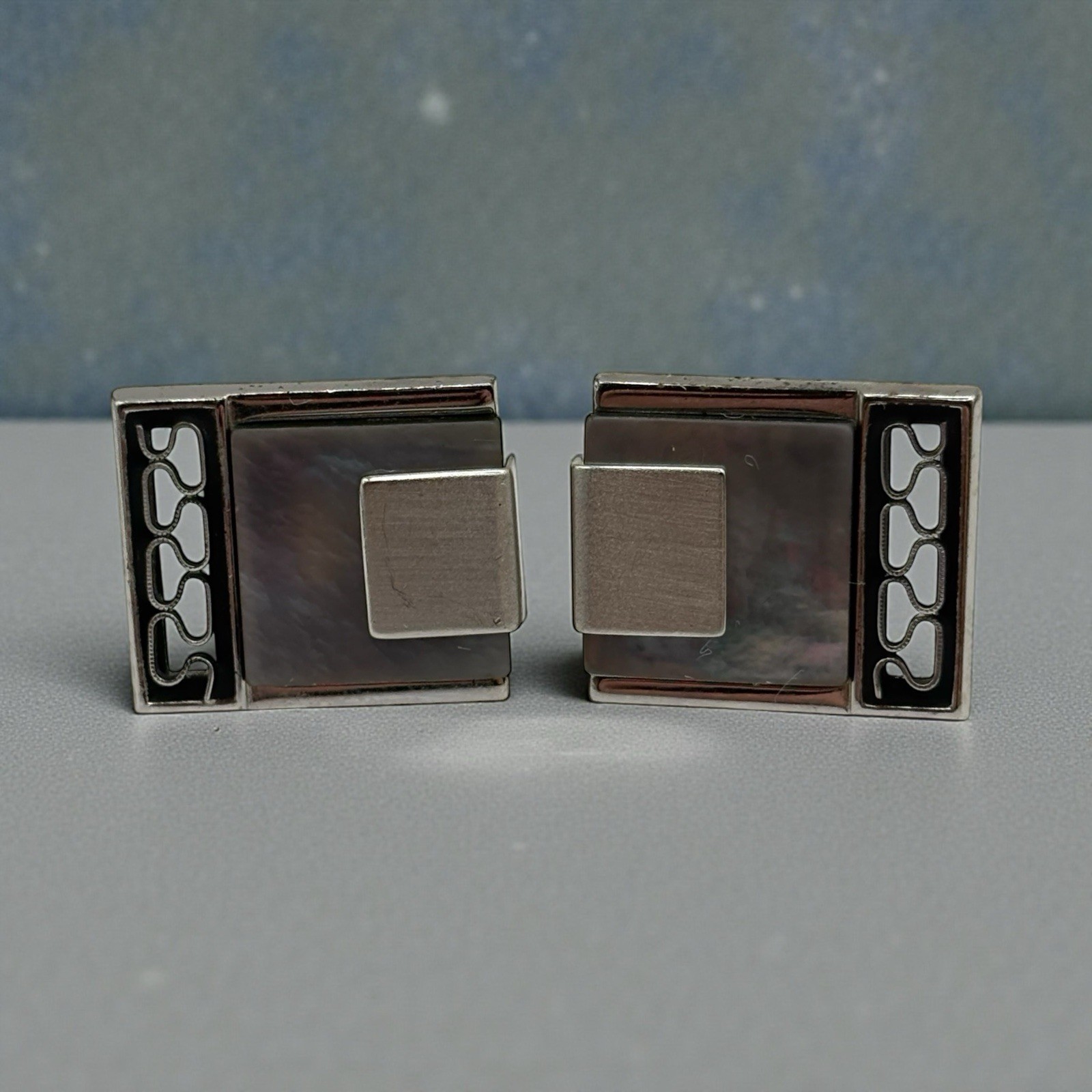 Anson Abalone Shell Cufflinks Open Work Metal Acc… - image 1