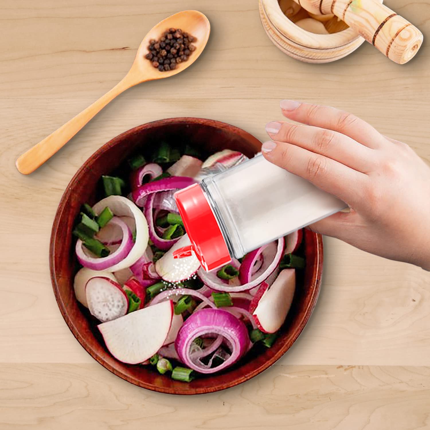 6 Pack 16 Oz Plastic Spice Jars with Red Cap, Clear and Safe Bottle Containers