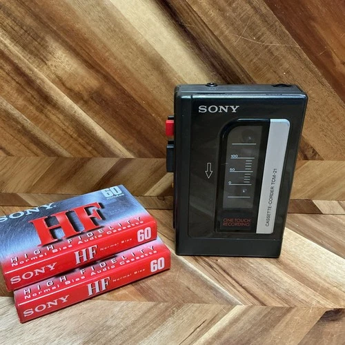Sony TCM-21 Portable Cassette Recorder One-Touch Recording Vintage with 2 blank