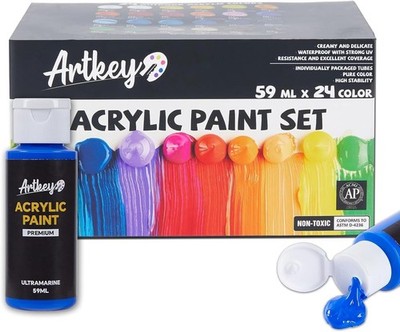 Set de pinturas acrílicas Artkey, 24 colores, kit de pintura acrílica de 59 ml