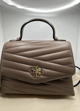 Tory Burch Kira Chevron Top Handle Satchel Taupe/Brown Leather Convertible Bag
