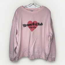 Wildfox Brunch Club Every Day Pink Graphic Sweatshirt XL Oversized Cotton Pastel