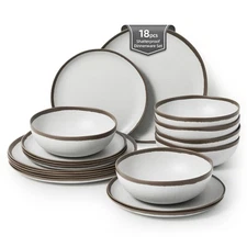 18PCS Vintage Brown Rim Melamine Dinnerware Sets for 6, Plates and Bowls Sets...