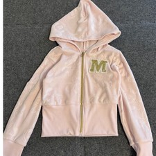 Disney Minnie Mouse Girls Pink Velour Zip Up Hoodie Embossed Pattern Size 4/5 z3